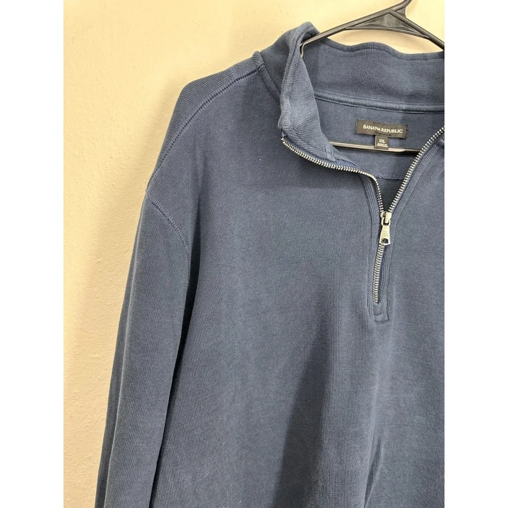 Banana Republic Sweatshirt Mens 2XL Blue Stand Up Collar Quarter Zip Pullover